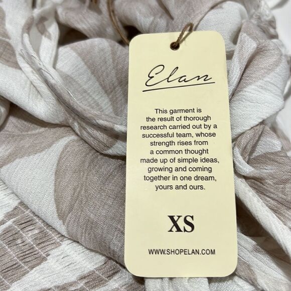 Elan Tan and white tropical print smocked waist wrap top mini dress NWT size XS - Picture 14 of 16
